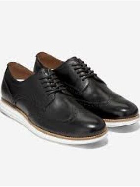 Men's Black Leather Wingtip Derby with White Contrast Sole